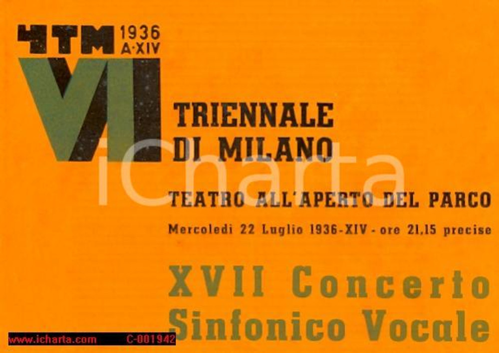 Documento originale, autentico 1936 MILANO Maestro Enrico ROMANO XVII Concerto Sinfonico Vocale *Programma 1