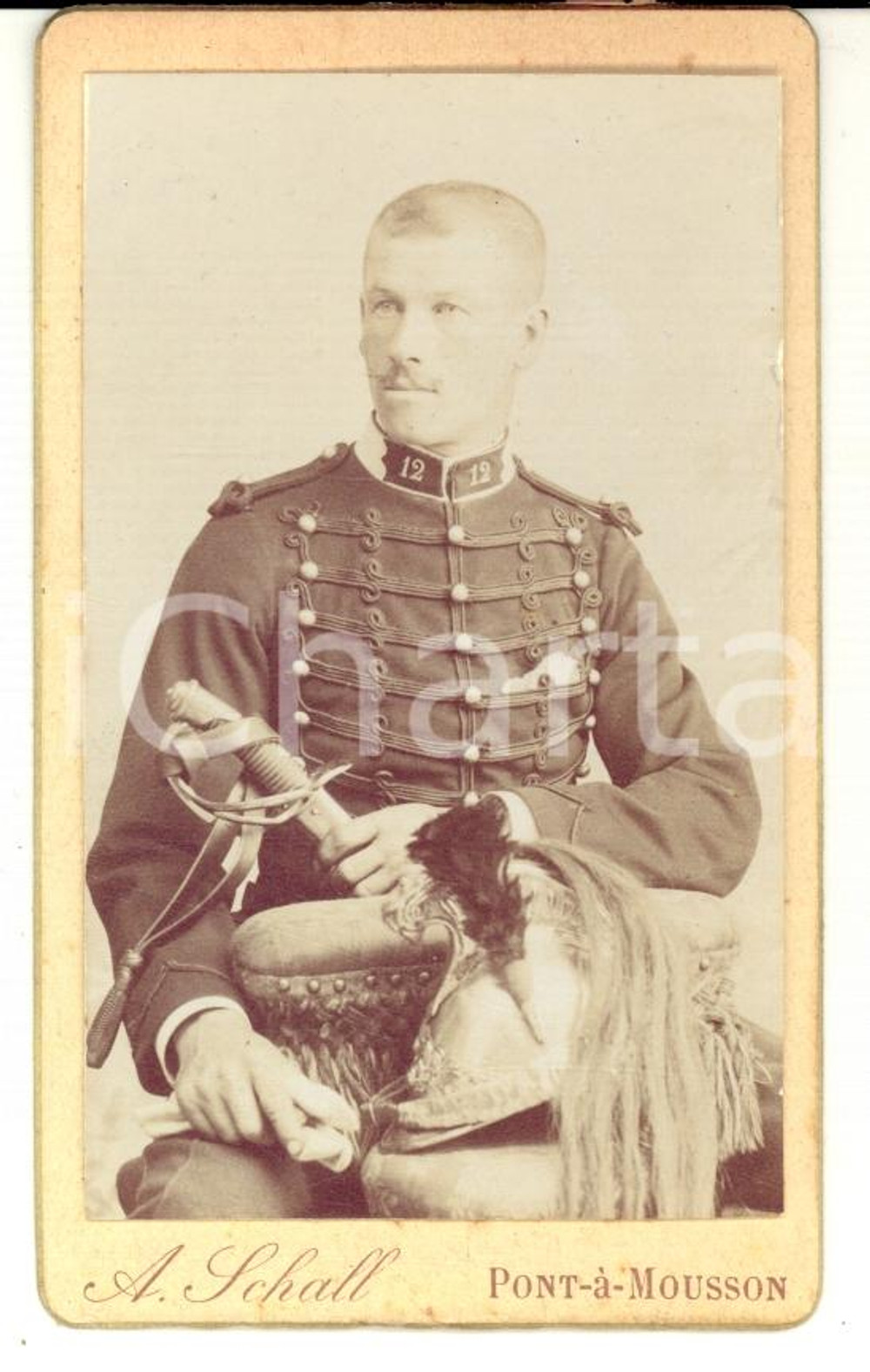 Fotografia d'epoca originale 1890 PONT-A-MOUSSON D (F) Portait d'officier du 12e Infanterie *Photo A. SCHALL 1