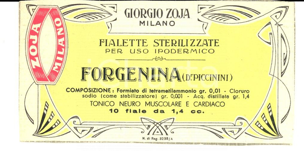 Materiale pubblicitario d’epoca 1940 ca MILANO Laboratorio Giorgio ZOJA Forgenina PubblicitÃ  farmaceutica 1