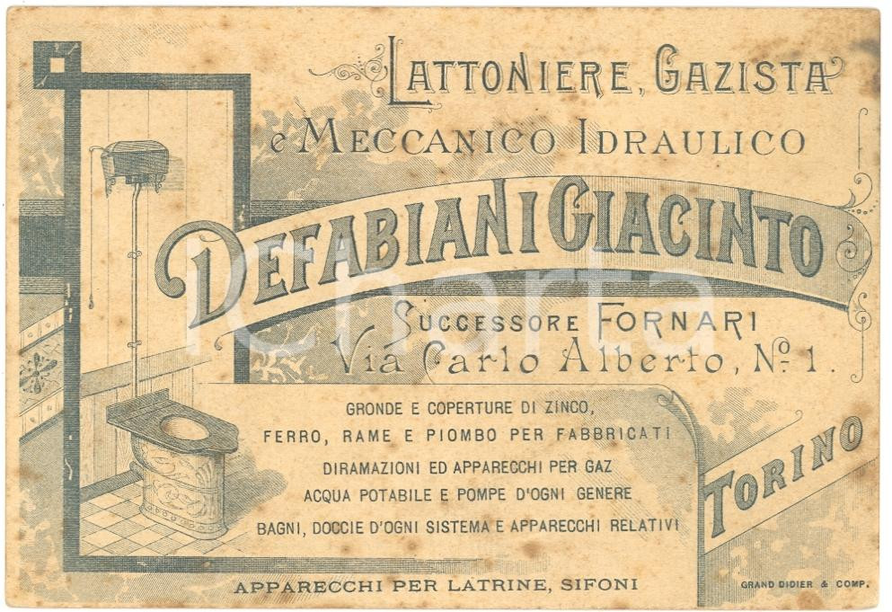 Oggetto da collezione cartaceo 1900 TORINO Meccanico Idraulico DEFABIANI Giacinto 1
