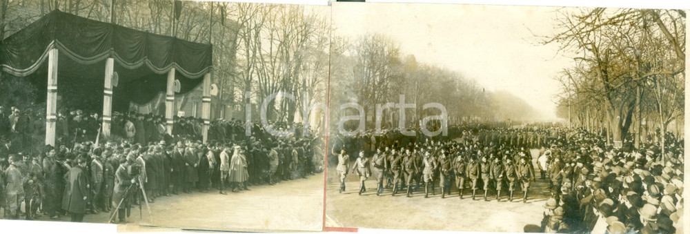 Fotografia d epoca originale 1930 ca TORINO Legioni Sabaude sfilano davanti ad Achille STARACE Foto DOPPIA 1