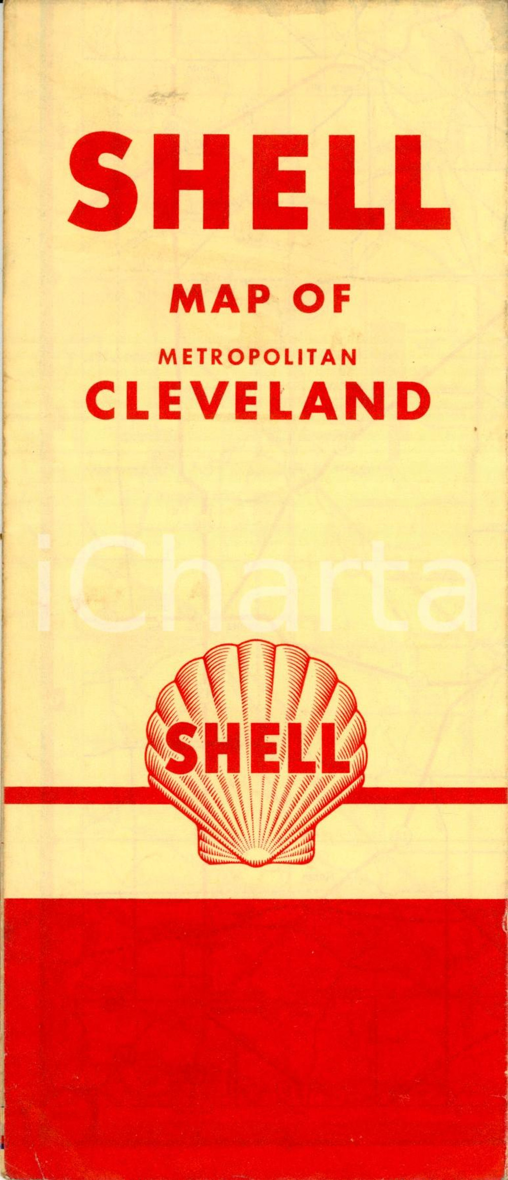Mappa, planimetria storica 1955 ca OHIO USA Map of metropolitan CLEVELAND Mappa pubblicitaria SHELL 1