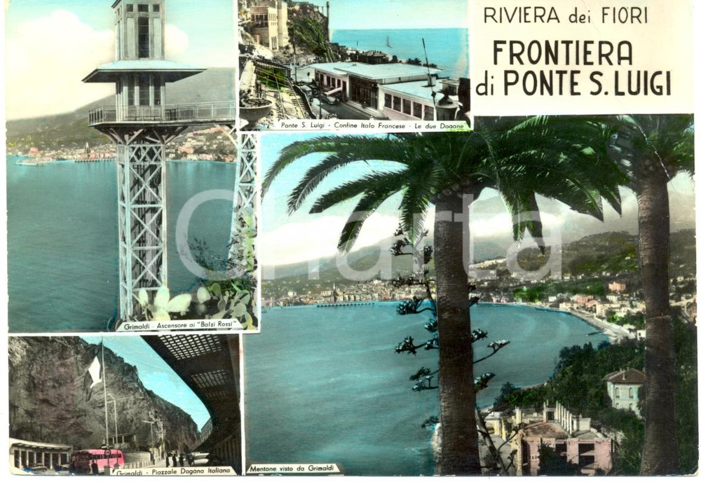 Cartolina originale da collezione 1962 VENTIMIGLIA Vedutine BALZI ROSSI a GRIMALDI Frontiera PONTE SAN LUIGI 1