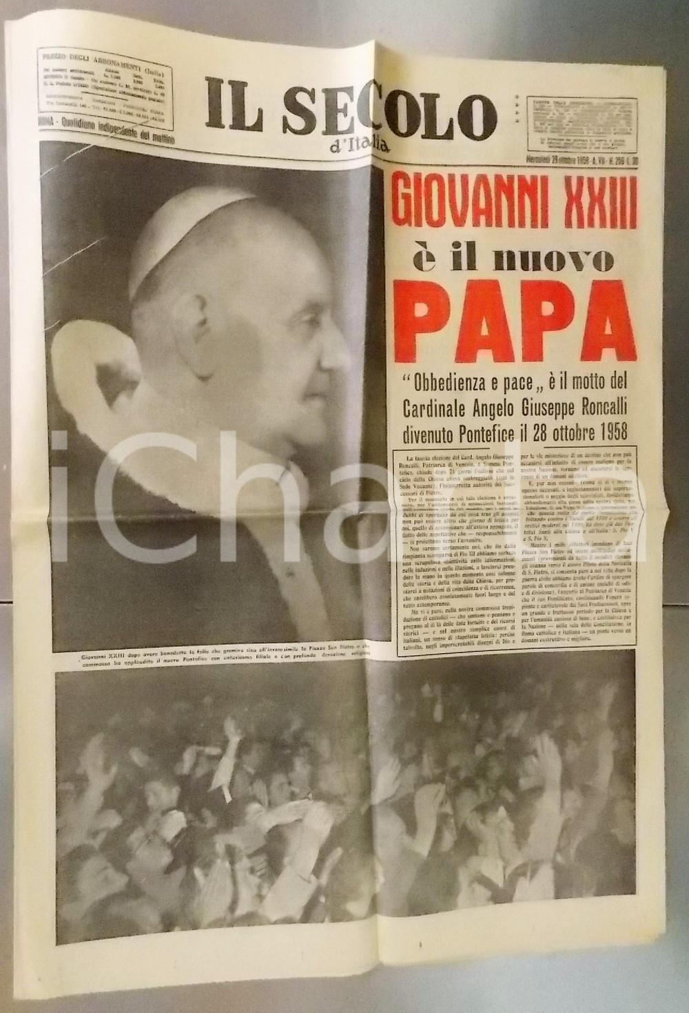 Giornale, rivista storica 1958 IL SECOLO D ITALIA Giovanni XXIII Ã¨ il nuovo Papa  Giornale nÂ° 259 1