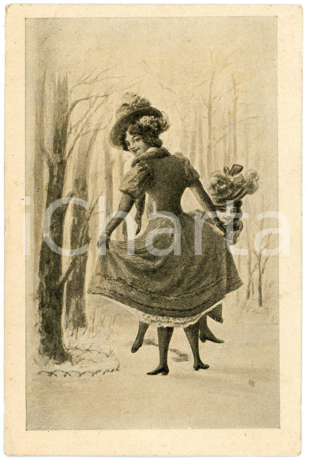 1910 ca Woman lifting up the skirt - ILLUSTRATED old postcard  Cartolina postale d'epoca, non viaggiata.CONDIZIONI: F (minime sbrecciature marginali)FORMATO: FP    originale e autentica 1