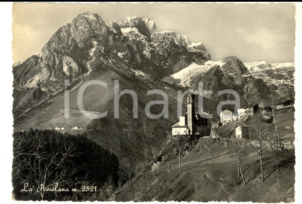 Cartolina originale da collezione 1952 LA PRESOLANA (BG) Veduta del massiccio con il paese *Cartolina postale FG 1