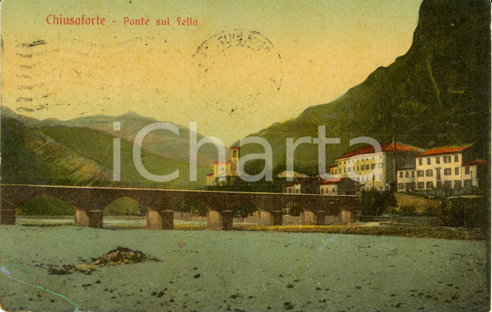 Cartolina originale da collezione 1916 CHIUSAFORTE UD Ponte sul fiume FELLA Cartolina FP VG DANNEGGIATA 1