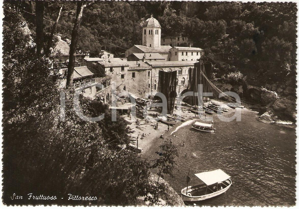 Cartolina originale da collezione 1950 CAMOGLI GE Pescatori all Abbazia SAN FRUTTUOSO di Capodimonte ANIMATA 1