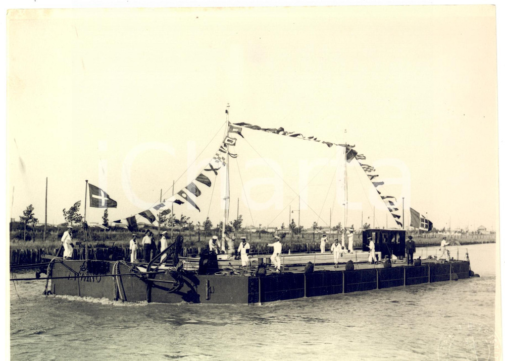 Fotografia d epoca originale 1930 ROMA Trasporto su barca APUANO del monolite per il FORO MUSSOLINI Foto 1