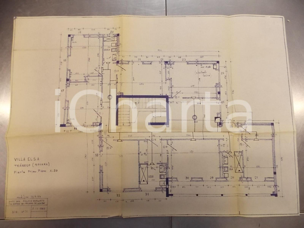 Mappa, planimetria storica 1963 TRAREGO VIGGIONA (VB) Planimetria VILLA ELSA Ing Fulvio DURANTE Primo piano 1