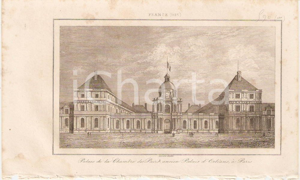 Stampa, bozzetto originale 1840 PARIS Palais de LUXEMBOURG Chambre des pairs Stampa inc. LEMAITRE 1