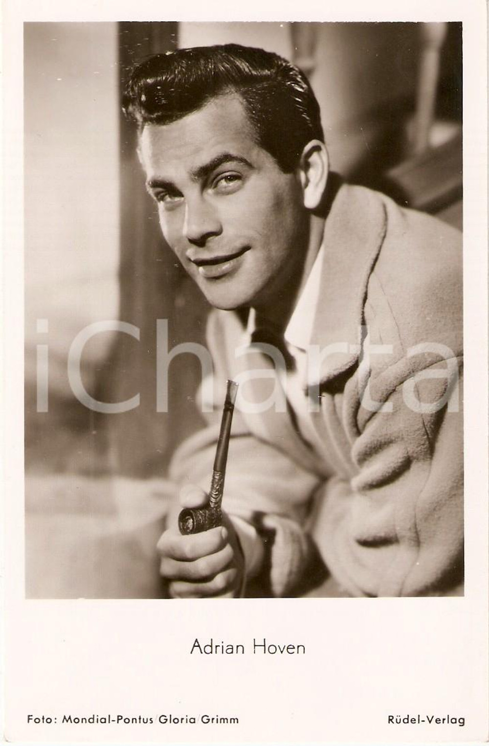 Cartolina originale da collezione 1955 ca CINEMA Attore Adrian HOVEN Ritratto con pipa *Cartolina FP NV 1