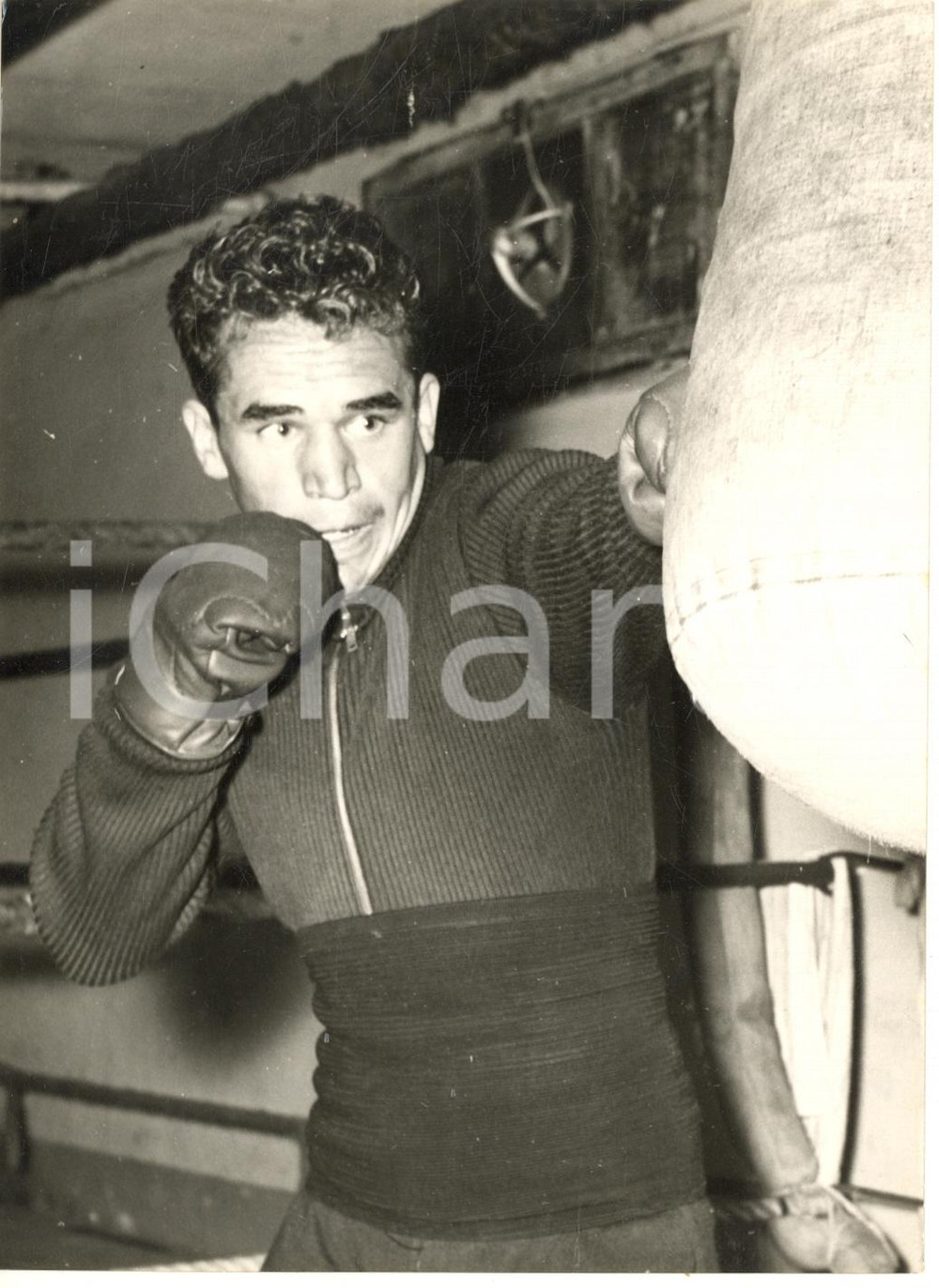 1955 BOLOGNA BOXE Pedro PARIS si allena per incontro con Mario D'Agata *Foto