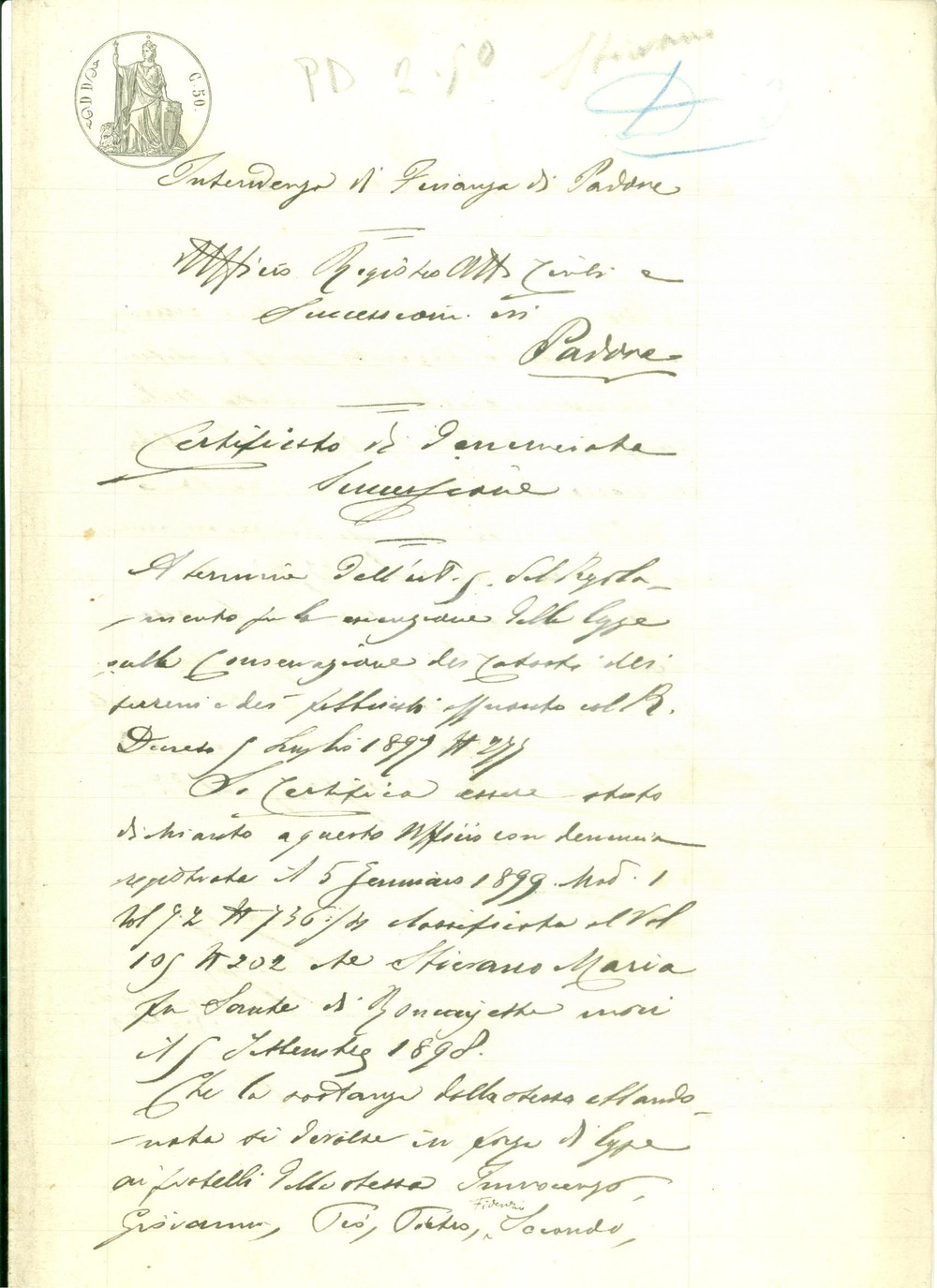 Documento originale, autentico 1902 RONCAJETTE PD EreditÃ  di Sante STIEVANO si devolve ai figli Documento 1