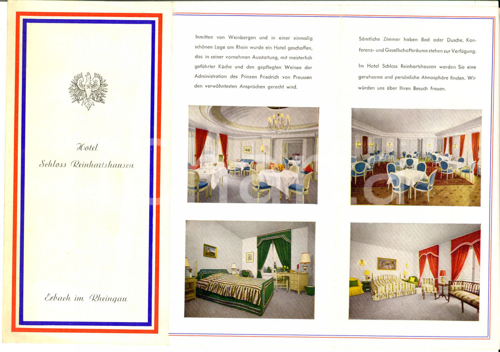 Materiale pubblicitario d’epoca 1960 ca ERBACH RHEINGAU Hotel Schloss Reinhartshausen Pieghevole VINTAGE 1