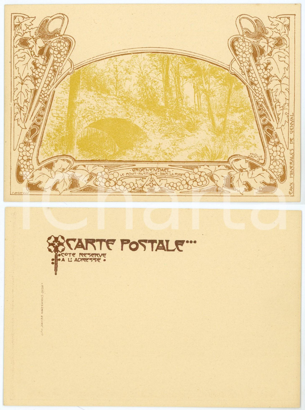 1900 ca ART NOUVEAU BELGIQUE Artist Paul CAUCHIE - GROENENDAEL Le font- Postcard Cartolina postale d'epoca, non viaggiata.Serie "De Bruxelles &agrave; Genval-les-Eaux", illustrata dall'artista Paul Cachie.CONDIZIONI: G FORMATO: FP    originale e autentica 1
