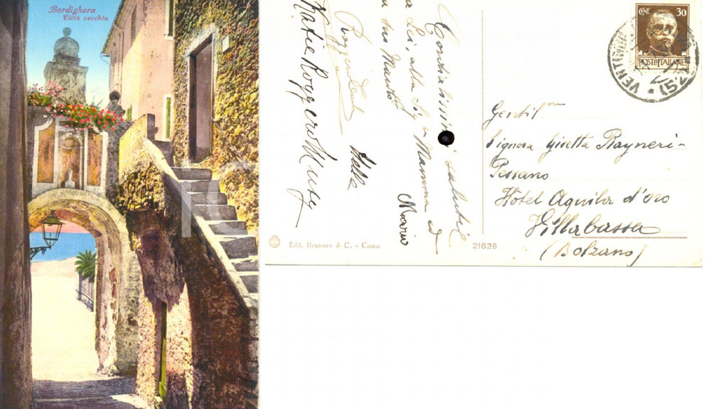Autografo originale 1930 BORDIGHERA (IM) Katie MUSY ROGGERO a Gisetta RAYNERI PESSANO *Cartolina 1