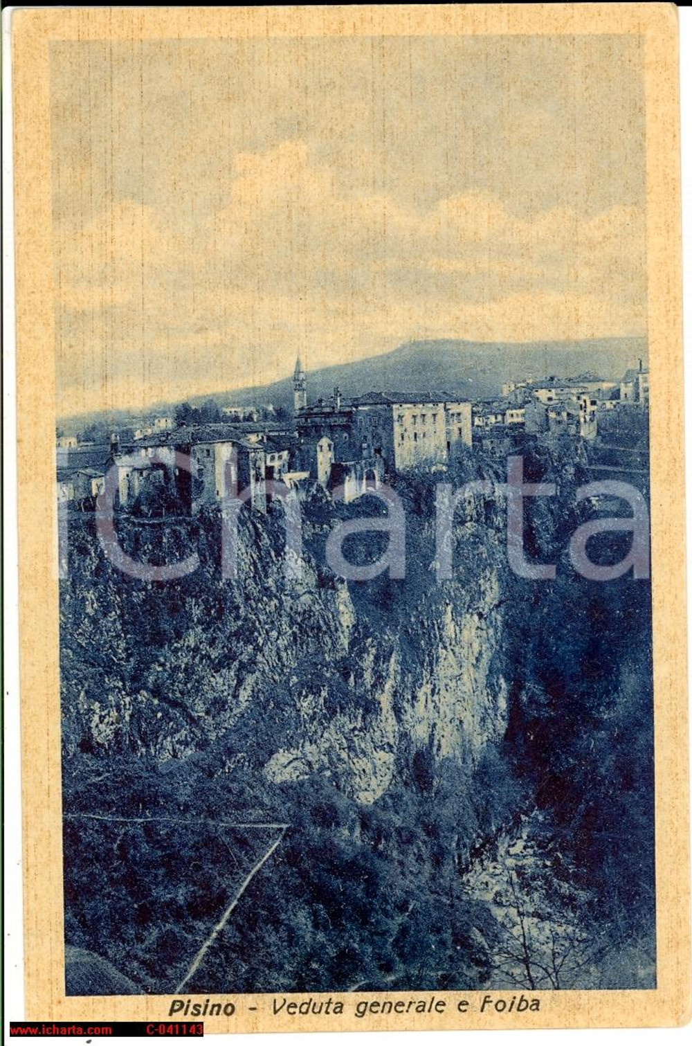 Cartolina originale da collezione 1930 PISINO PAZIN Istria Veduta generale e foiba FP NV 1