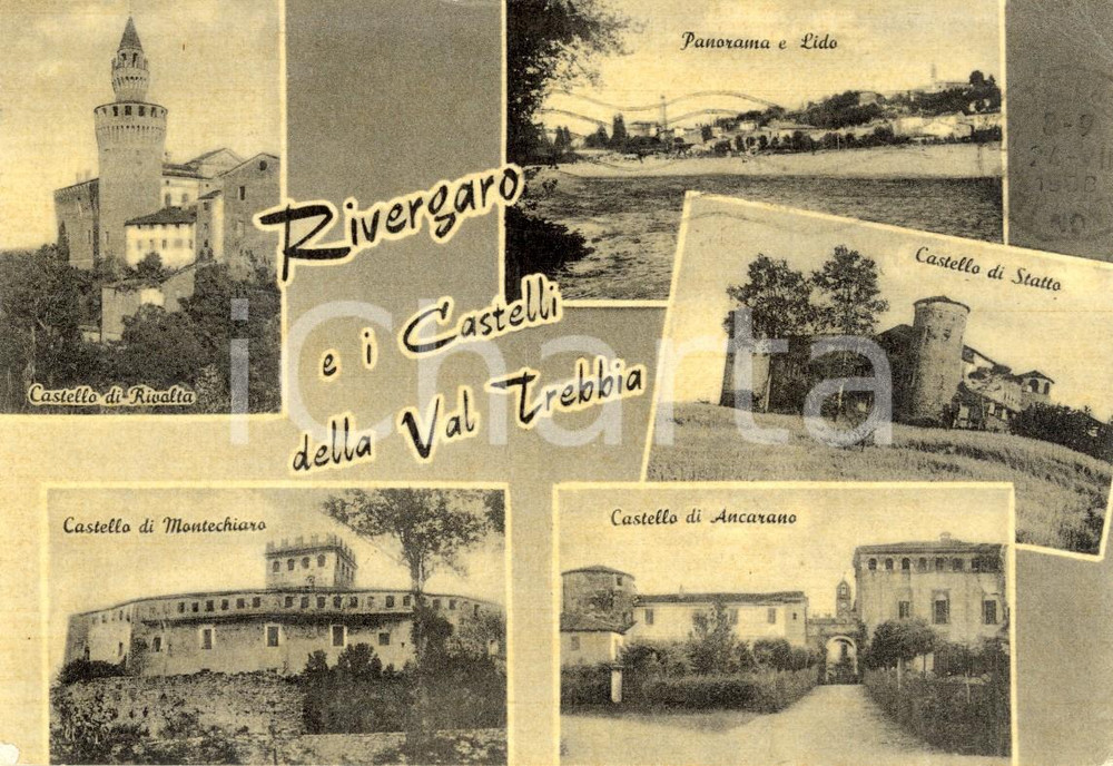 Cartolina originale da collezione 1968 RIVERGARO (PC) Vedutine dei castelli della Val TREBBIA *Cartolina FG VG 1