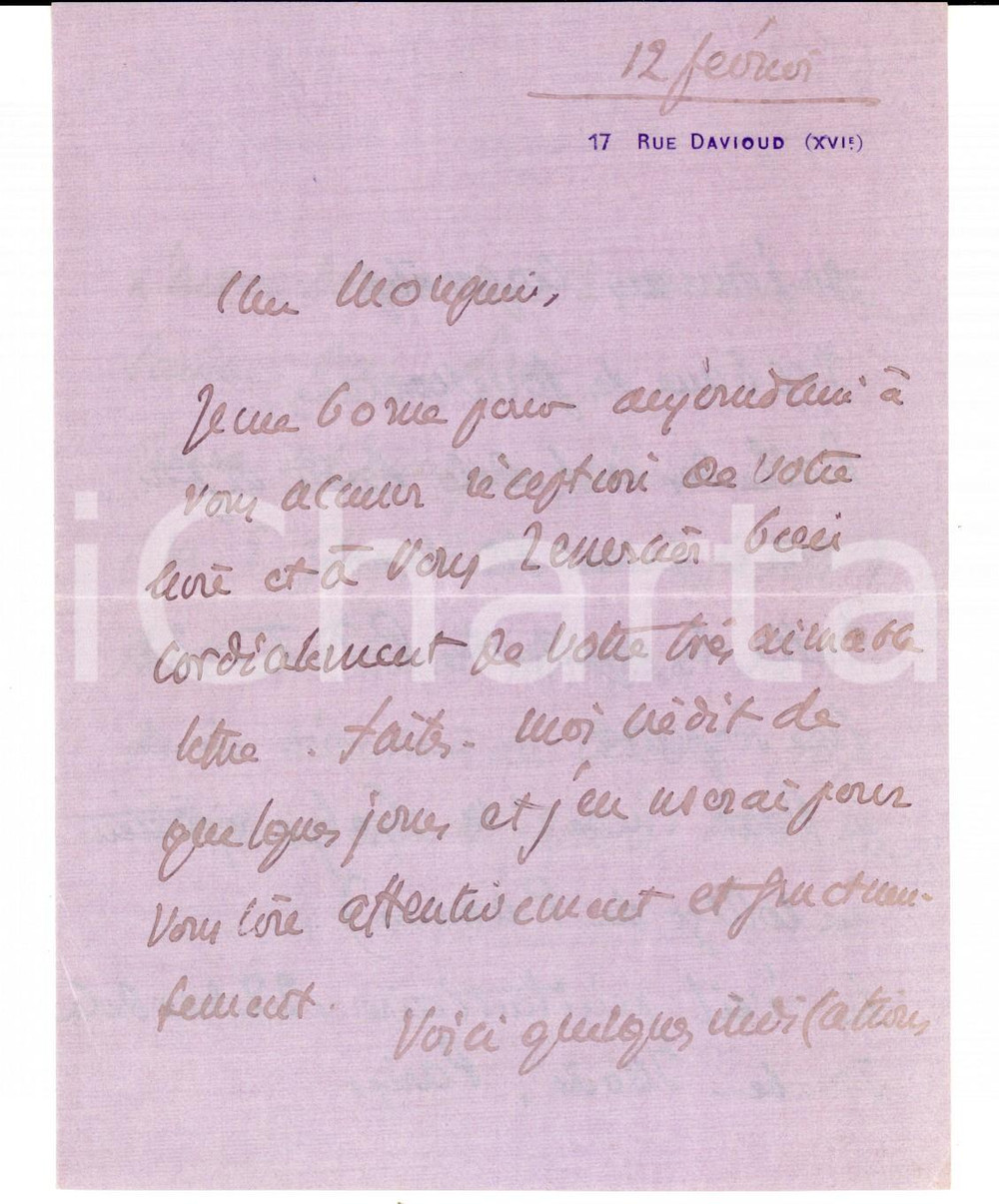 Autografo originale 1915 ca PARIS Sociologo Maxime LEROY segnala riviste corporative *Autografo 1