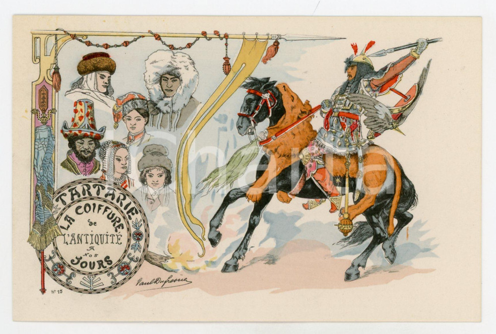 1900 ca Artist Paul DUFRESNE La coiffure depuis l'antiquité - Tartarie *Postcard  Cartolina postale d'epoca, appartenente alla serie "La Coiffure depuis l'Antiquit&eacute; jusqu'&agrave; nos jours", non viaggiata.CONDIZIONI: GFORMATO: FP    originale e autentica 1