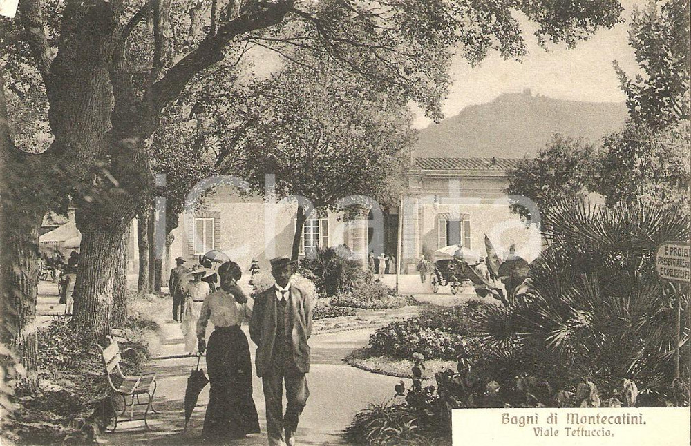 Cartolina originale da collezione 1916 BAGNI DI MONTECATINI Passanti e calessino in Viale Tettuccio Cartolina FP 1