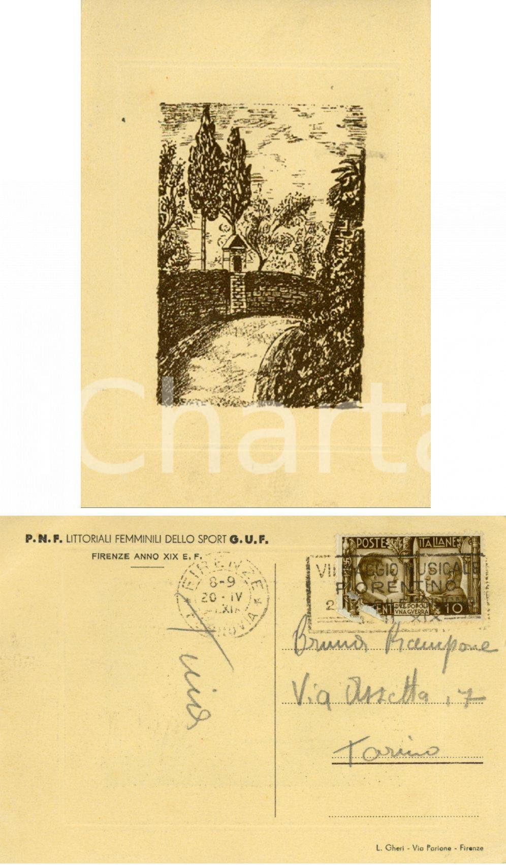 Cartolina originale da collezione 1941 FIRENZE Cartolina postale PNF  Littoriale femminili dello sport GUF FP VG 1