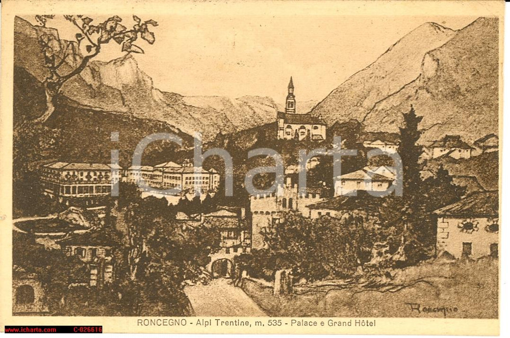 Cartolina originale da collezione 1928 RONCEGNO  Palace e Grand Hotel fp vg 1