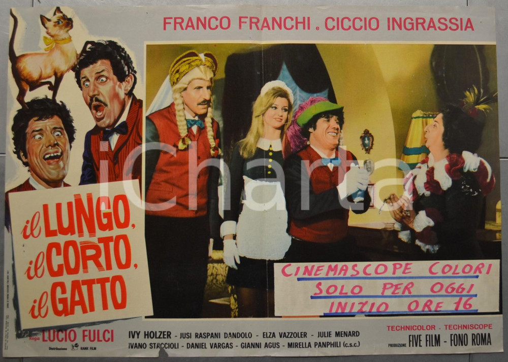 Materiale cinematografico d’epoca 1967 IL LUNGO, IL CORTO, IL GATTO Franco e Ciccio  Lucio FULCI Fotobusta 66x46 1