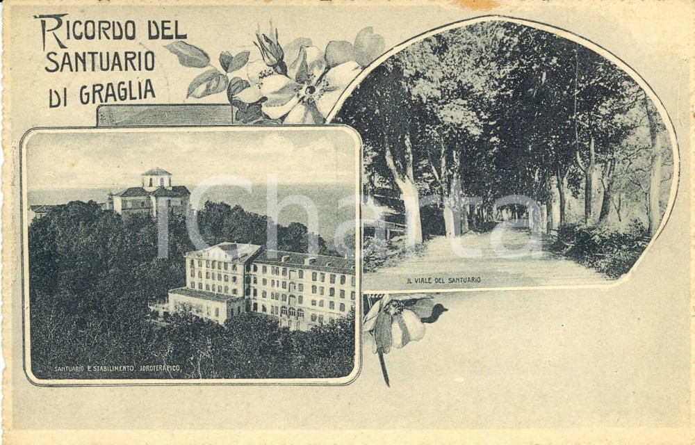 Cartolina originale da collezione 1923 GRAGLIA (BI) Vedutine Santuario e Stabilimento elioterapico *Cartolina VG 1