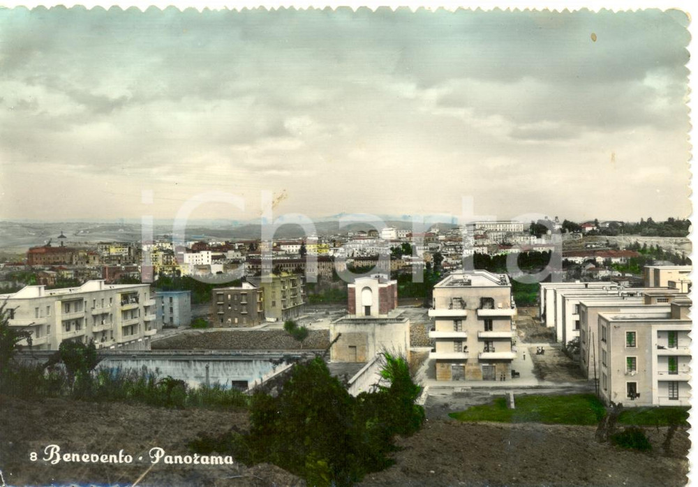 Cartolina originale da collezione 1953 BENEVENTO Veduta panoramica aerea Cartolina FG VG Liquore Strega 1
