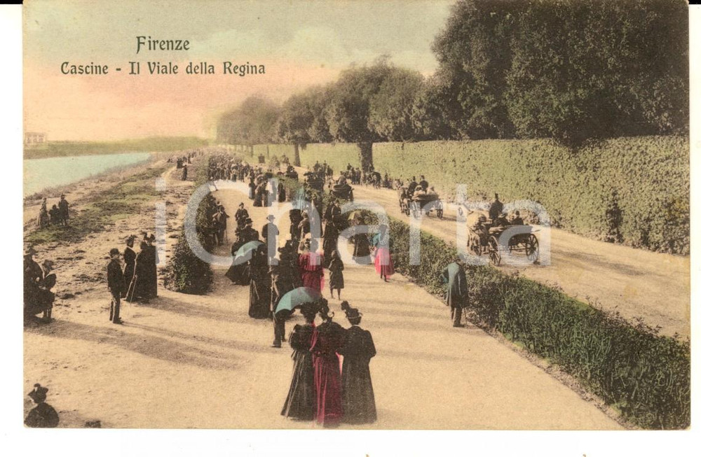 Cartolina originale da collezione 1915 ca FIRENZE CASCINE  Il viale della Regina Cartolina ANIMATA FP NV 1