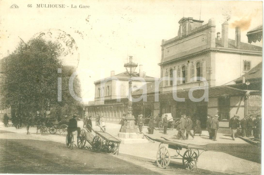 Cartolina originale da collezione 1927 MULHOUSE FRANCE Facchini con carretti alla stazione Cartolina FP VG 1