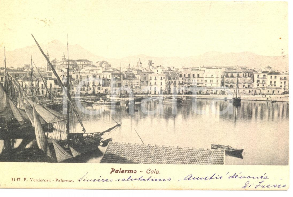 Cartolina originale da collezione 1906 PALERMO Veduta della Cala Cartolina postale FP VG 1