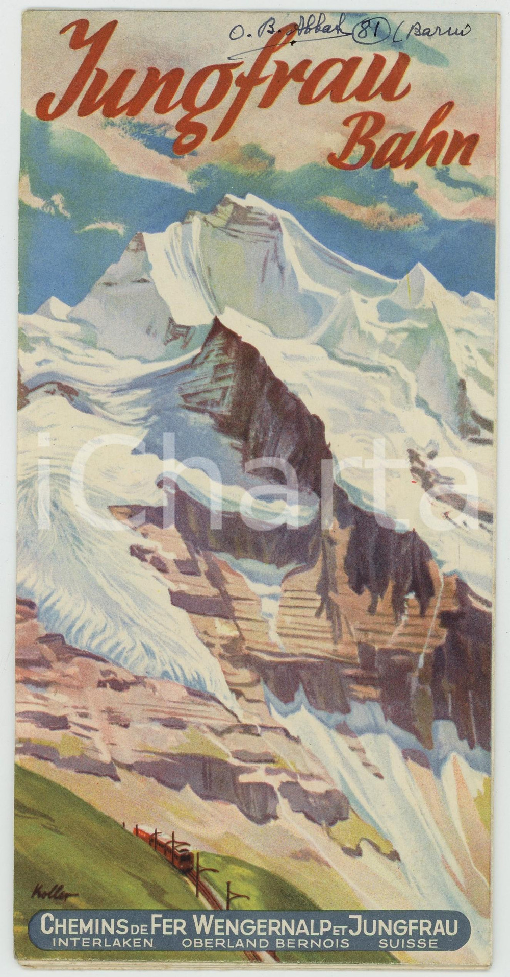 Materiale pubblicitario d’epoca 1940 ca SVIZZERA Passo JUNGFRAUJOCH  Pieghevole illustrato VINTAGE 1