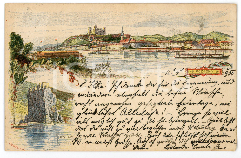 1900 POSZONY - DEVENY (HUNGARY) Landscape ILLUSTRATED Postcard FP VG  Cartolina postale d'epoca, viaggiata. FAIR/discreto Lievi smussature agli angoli Formato: FP originale e autentica 1