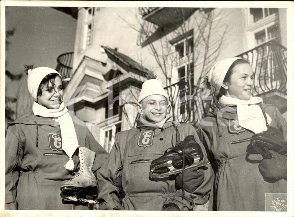 Fotografia d'epoca originale 1940 ca KRYNICA (DE) Pattinatori squadra VARSAVIA primo allenamento Fotografia 1