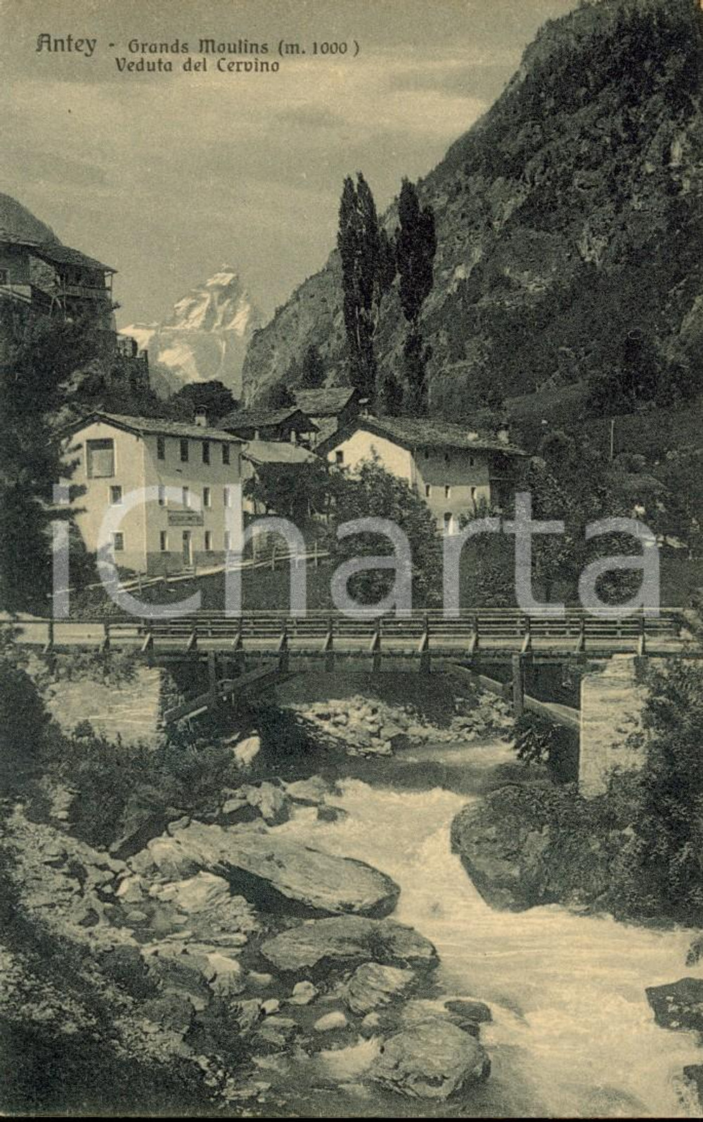 Cartolina originale da collezione 1930 ca ANTEY-SAINT-ANDRE' (AO) GRANDS MOULINS Veduta CERVINO *Cartolina FP NV 1