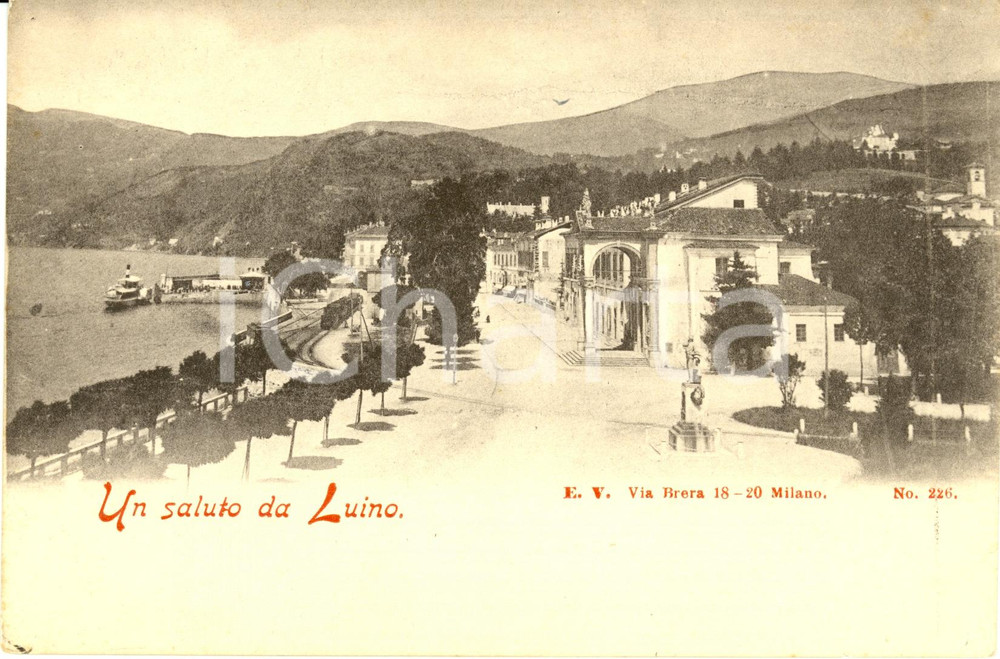 Cartolina originale da collezione 1900 ca LUINO VA LAGO MAGGIORE Veduta lungolago con battello Cartolina FP NV 1