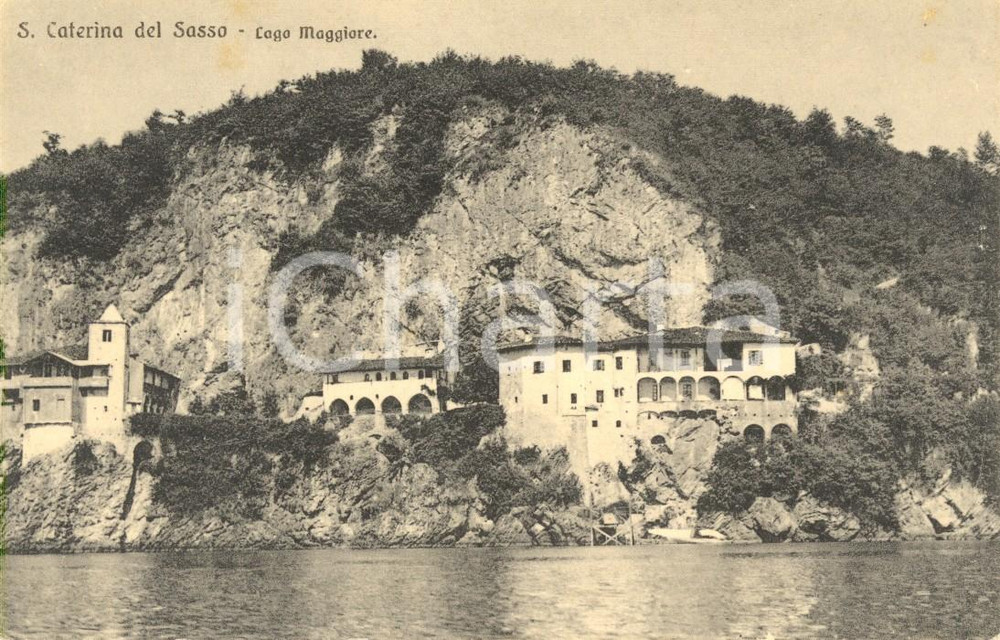 Cartolina originale da collezione 1920 ca LEGGIUNO (VA) Lago MAGGIORE Veduta eremo SANTA CATERINA DEL SASSO *NV 1