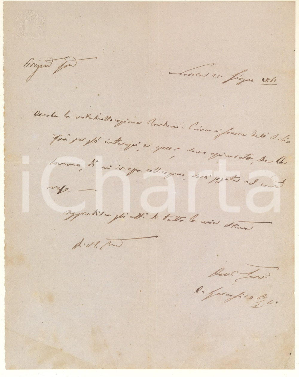 Documento originale, autentico 1861 NOVARA Versamento denaro per ragione RONDONI COIRA - Lettera 1