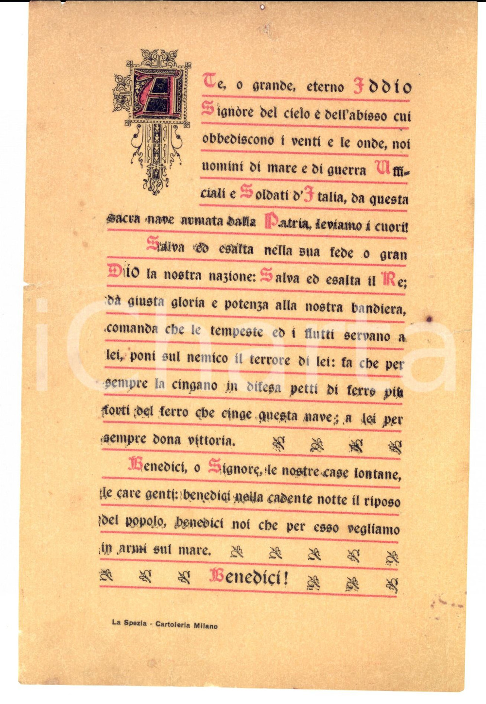 Documento originale, autentico 1940 ca WWII Preghiera della MARINA MILITARE in guerra 15 x23 cm 1