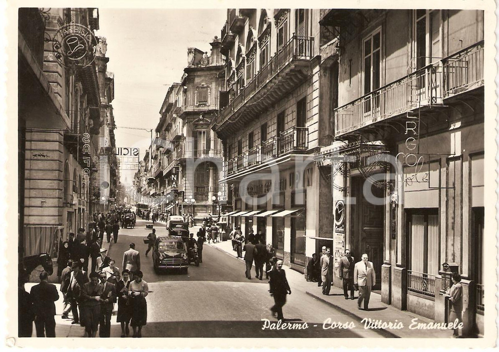 Cartolina originale da collezione 1955 PALERMO Animata CORSO VITTORIO EMANUELE Insegna UPIM Cartolina FG VG 1