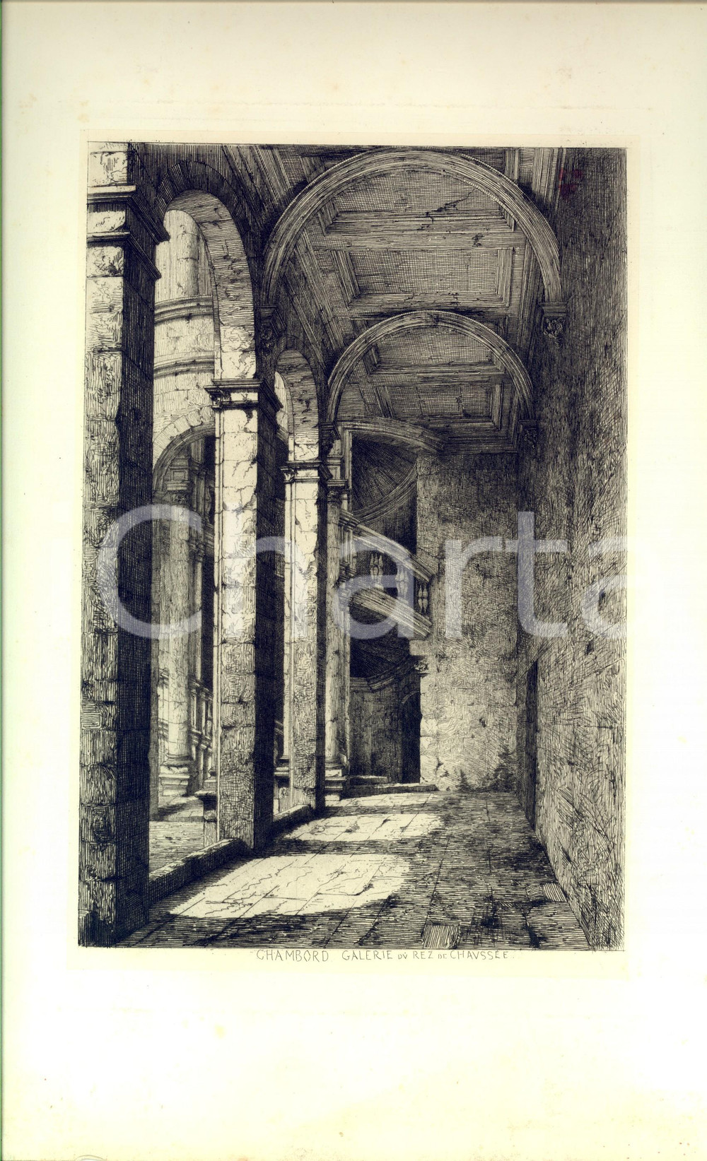 Stampa, bozzetto originale 1909 PARIS Vieilles murailles de France - CHAMBORD Galerie au rez-de-chaussÃ©e 1