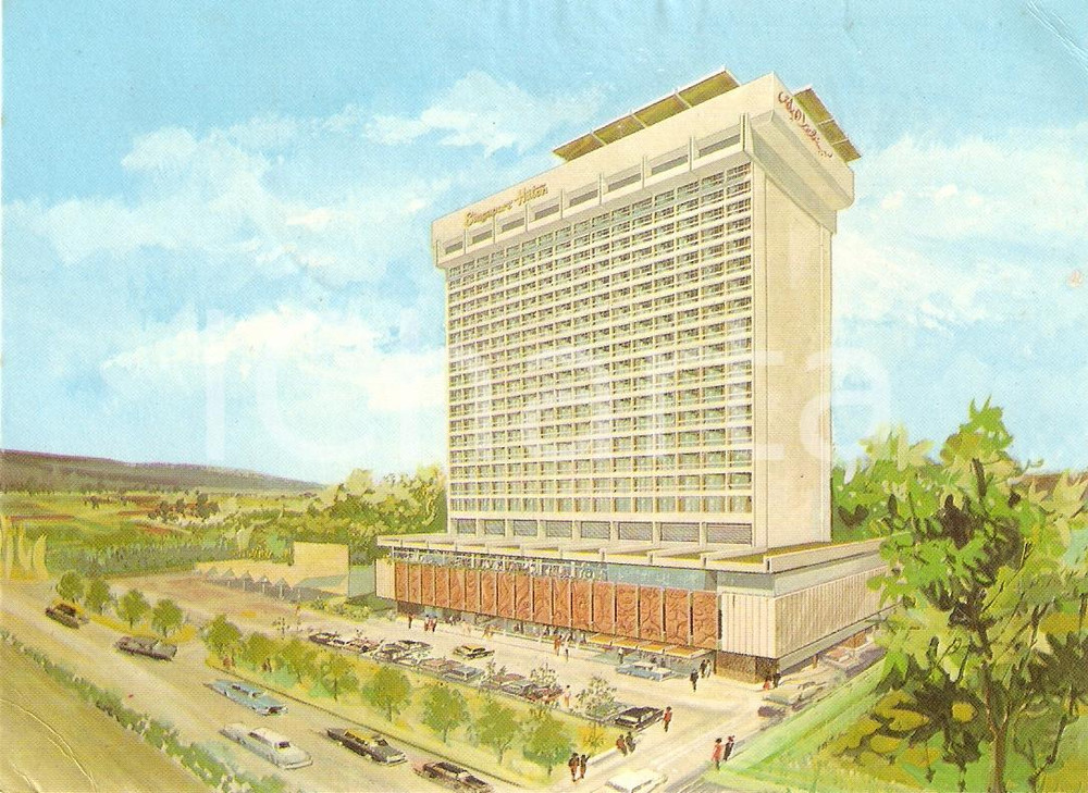 Cartolina originale da collezione 1970 SINGAPORE Panorama Hotel HILTON Vintage Cartolina illustrata FG VG 1