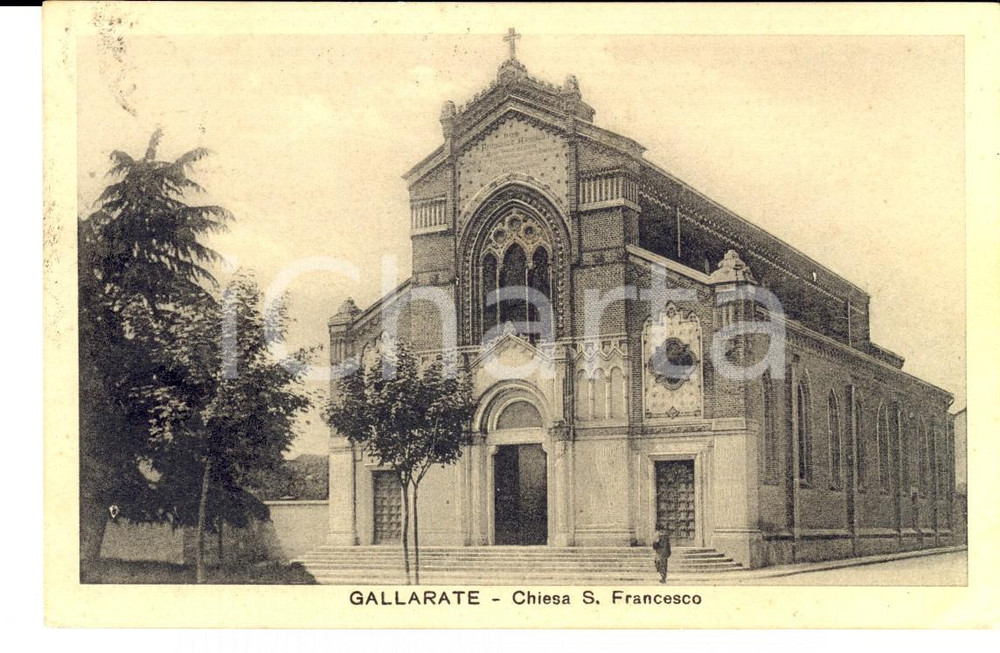 Cartolina originale da collezione 1928 GALLARATE VA Chiesa di SAN FRANCESCO Cartolina ILLUSTRATA FP VG 1