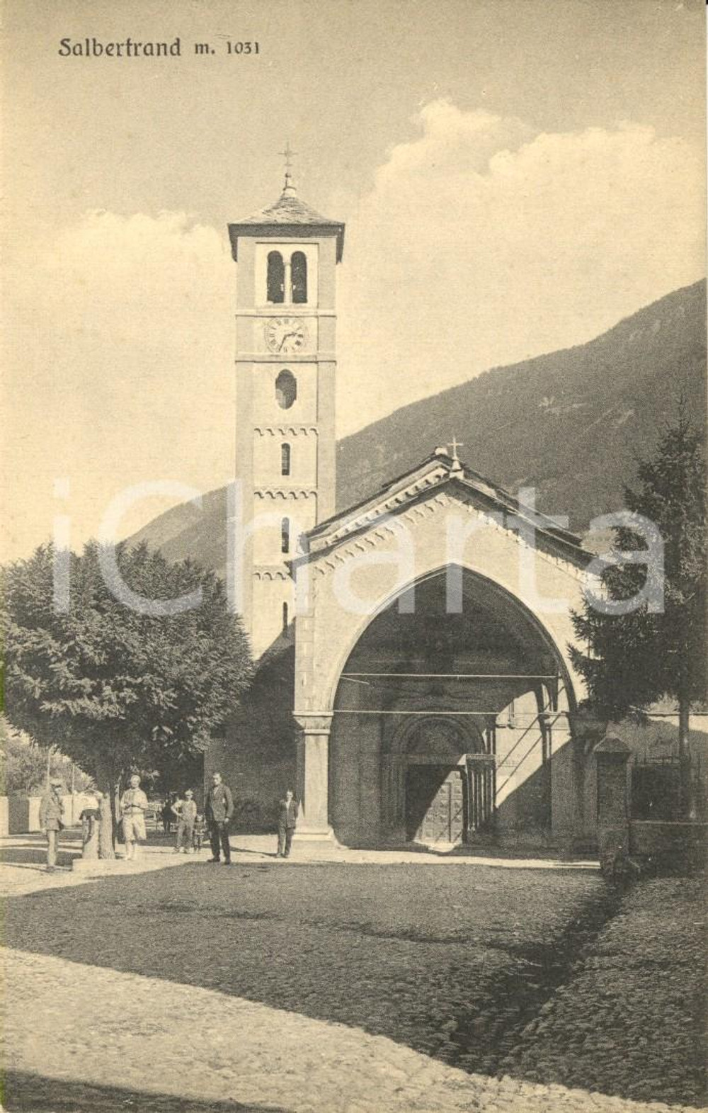 Cartolina originale da collezione 1920 ca SALBERTRAND TO Veduta della chiesa Cartolina postale ANIMATA FP NV 1