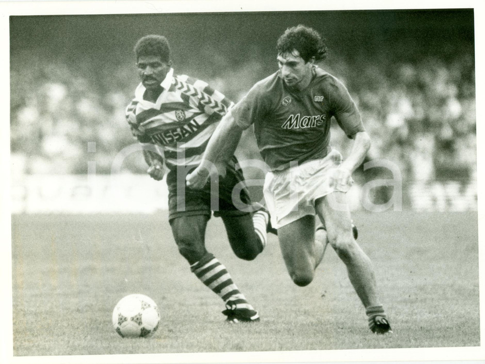 Fotografia d epoca originale 1989 NAPOLI Calcio UEFA Giovanni FRANCINI in azione vs SPORTING LISBONA Foto 1