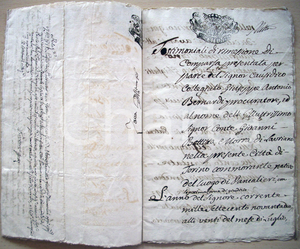 Documento originale, autentico 1792 LAURIANO (TO) G. Battista MORRA contro enfiteuta 1