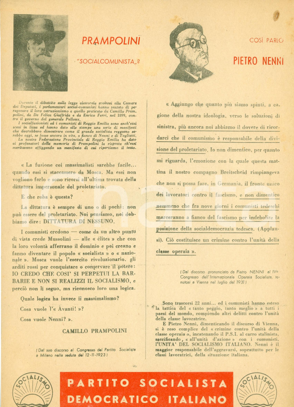 Materiale pubblicitario d’epoca 1953 PSDI Elezioni politiche Comunisti delitti vs lavoratori PRAMPOLINI NENNI 1